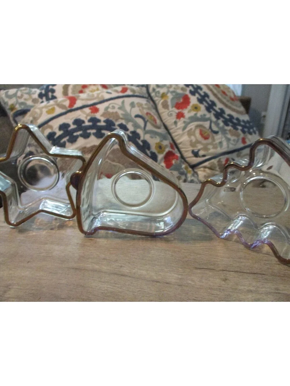 Vintage Indiana Glass Holiday Gold Christmas Candle Holder Candy Dish Set of 3